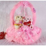 Pink Handle Heart with Love Couple Teddy Bears